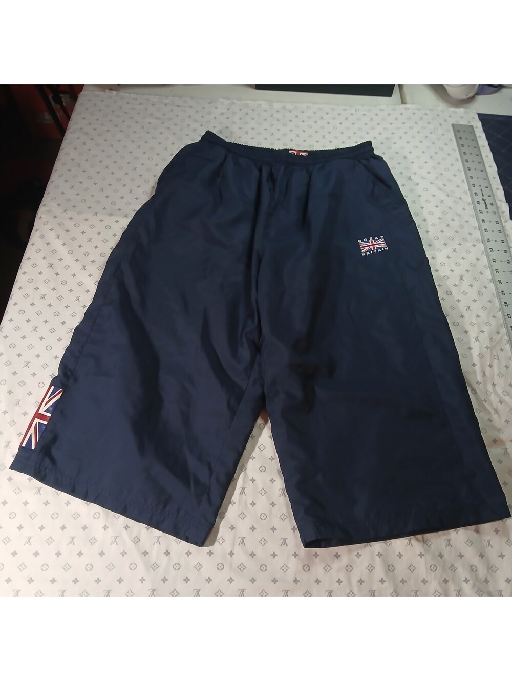 Vintage Great Britain Navy Athletic Shorts Union Jack Y2K Streetwear Retro XL